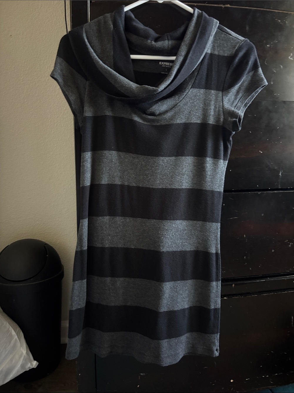 Y2K Express Black & Gray Striped Cowl Neck Tunic